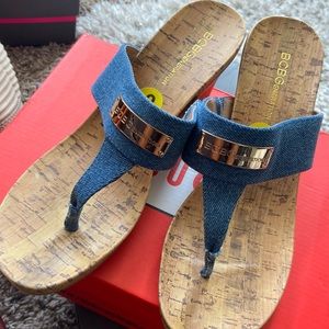 BCBG Denim Wedge Sandals